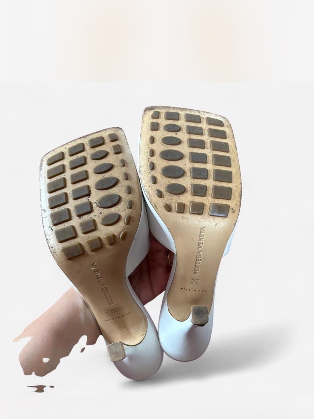 Bottega Veneta White Open-Toe Square Mule Heels - Women - Picture 7 of 8